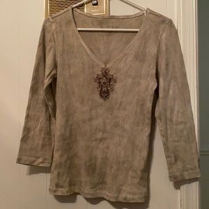 brown acid wash blouse